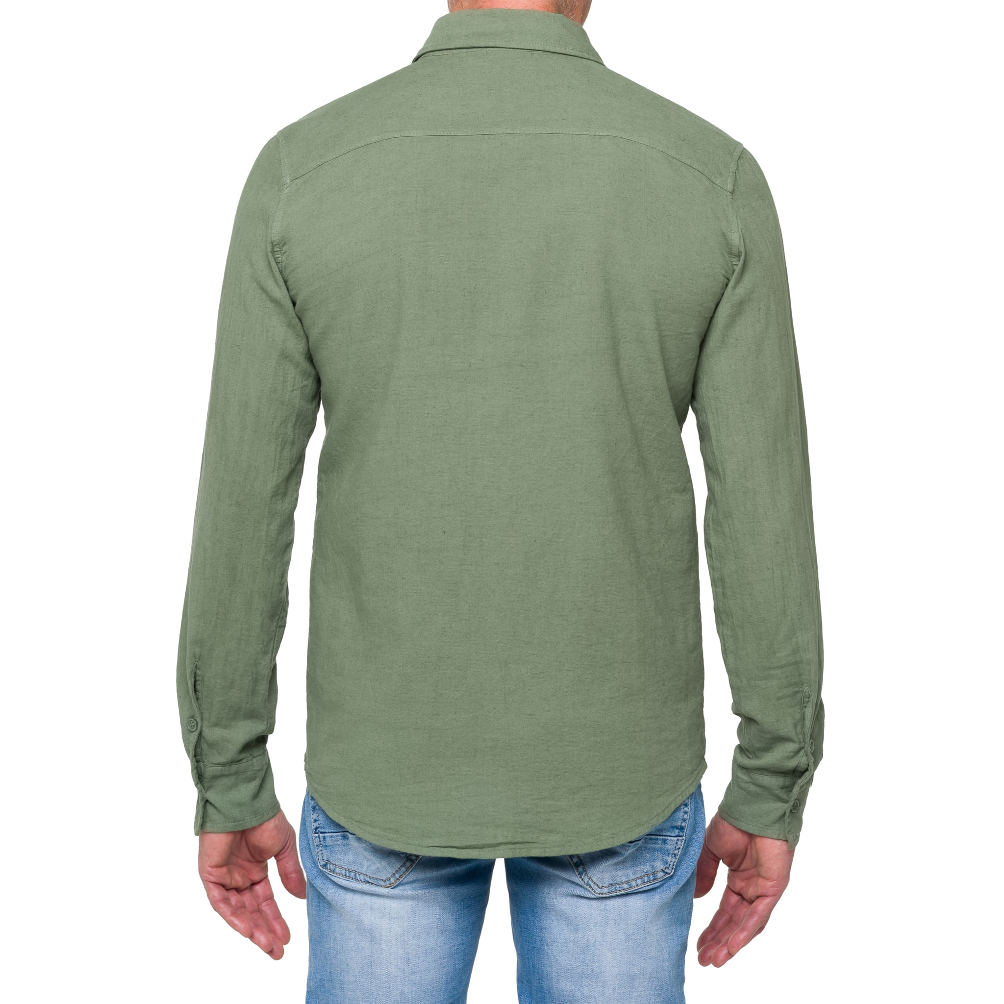 Camisa de lino Hot Buttered Saunders verde militar