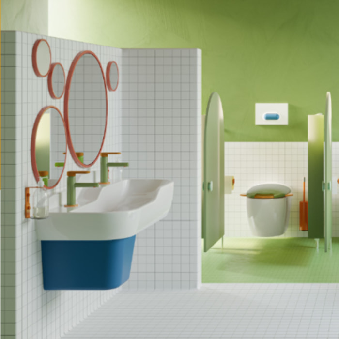 Lavabo pour enfant VITRA Sento Kids 85 cm + cache siphon bleu + siphon et bonde WIRQUIN