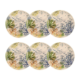 Lot de 6 assiettes à dessert motif aquatique en grès 20cm CORFOU