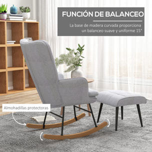 Silla Mecedora con Reposapiés, Sillón de Relax, con Cojín Acolchado, Respaldo Alto, Reposabrazos y Patas de Madera, Carga 130 kg, para Salón, Dormitorio, Gris Claro