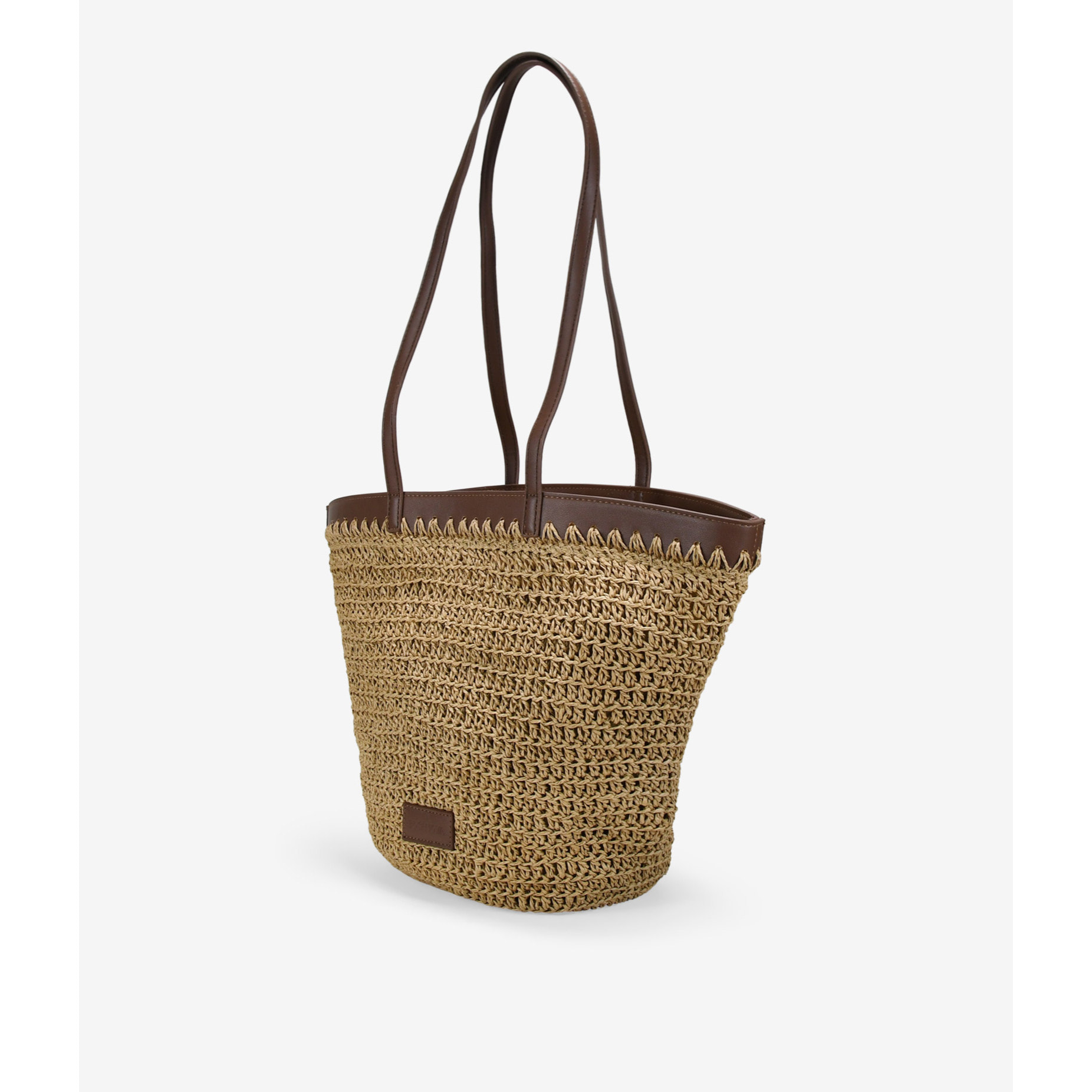 Bolso capazo marrón claro en rafia con cremallera