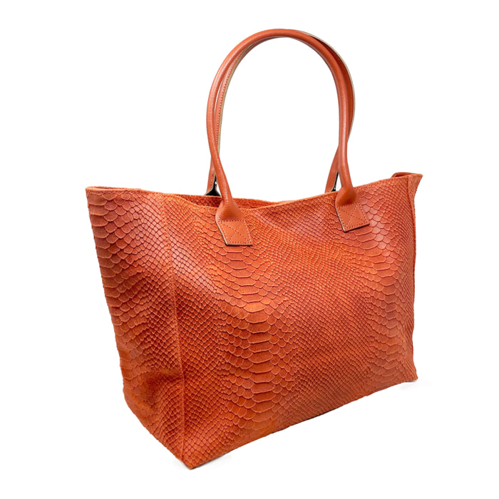 Chicca Borse - Borsa a Spalla Donna in Vera Pelle - Colore Pitonato Papaya