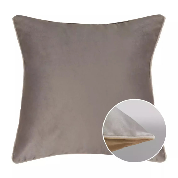 Housse de coussin polyester anti tache uni Velours uni taupe-latte
