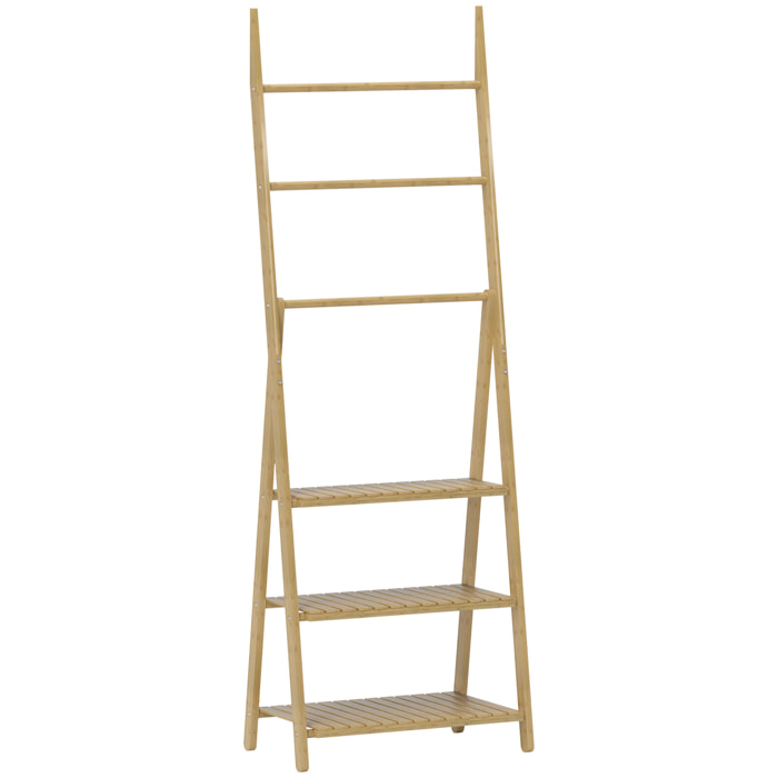 Porte-serviettes pliable style cosy bambou verni 3 barres 3 étagères H.153cm