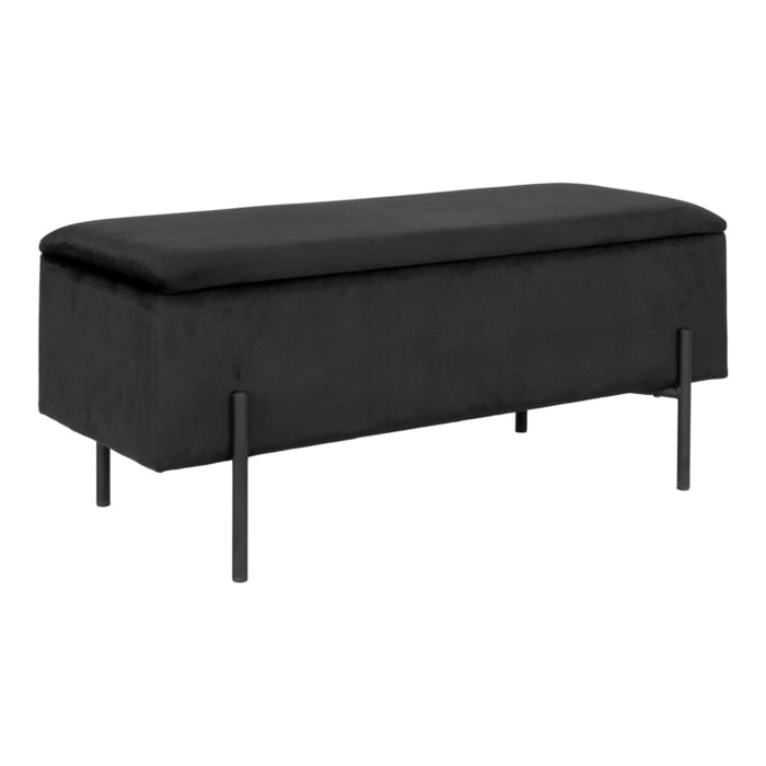 Panchina Watford in velluto nero con vano contenitore, 95 cm