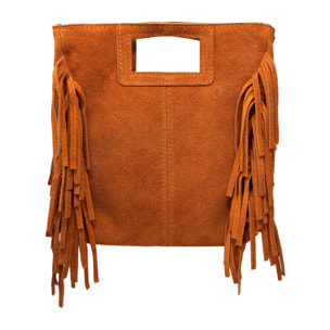 Borsa a Mano in Vera Pelle Scamosciata con Frange Made in Italy