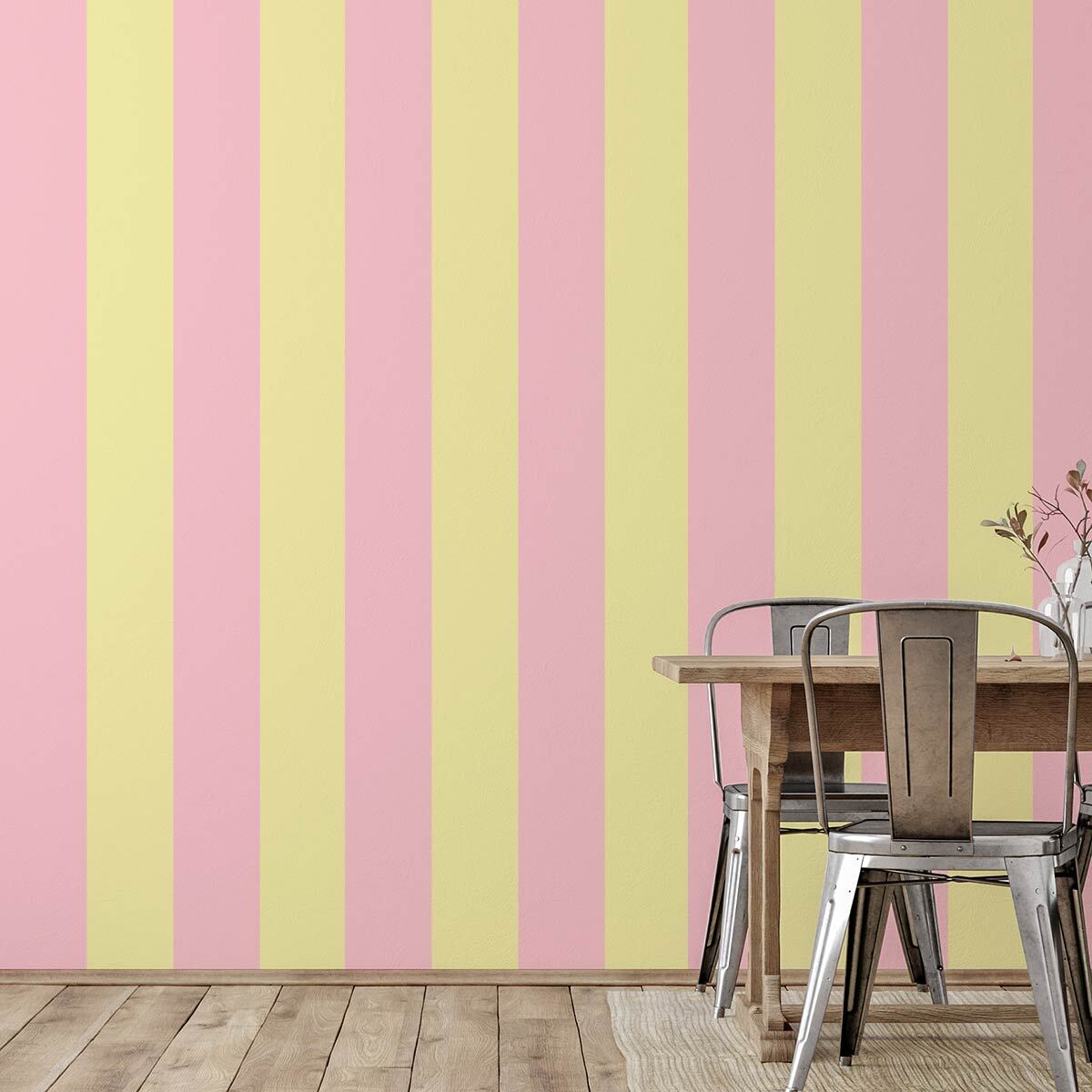 Papier peint panoramique, rayures jaunes Rose