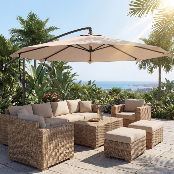 Parasol Excéntrico, Ø300 cm, Sombrilla de Jardín con Base Cruzada, Manivela, Funda Protectora y Cuerdas de Viento, UPF30+, para Terraza, Patio, Caqui