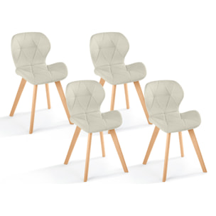 Chaises Gatsby en tissu beige et pieds bois - lot de 4