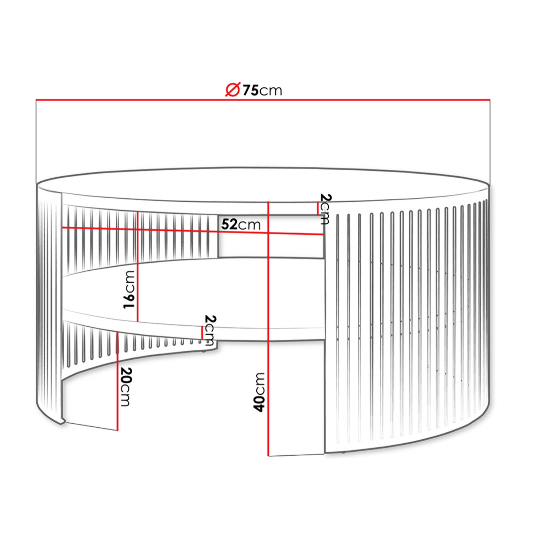 Cruz - table basse ronde - effet marbre blanc et doré - 1 niche - 75 cm - Blanc / Doré