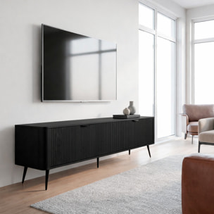 Mobile Porta TV Con 2 Ante A Ribalta Finitura Cannettato Mobiletto Design Moderno Elegante Piedini Slanciati Soggiorno Camera  200 x 51 x 38 cm nero