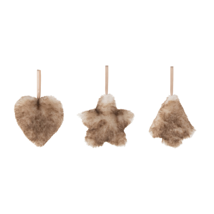 J-Line suspension Coeur/Etoile/Arbre - peluche/textile - brun - 3 pcs