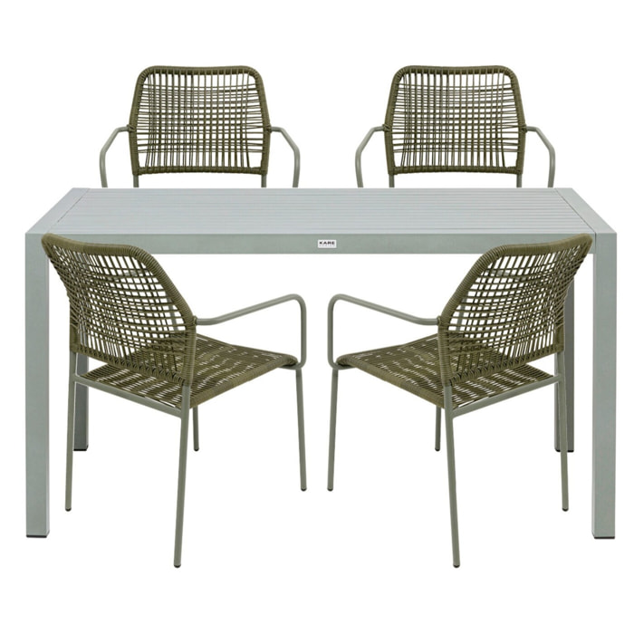Ensemble de jardin Madagascar table et 4 chaises vertes Kare Design
