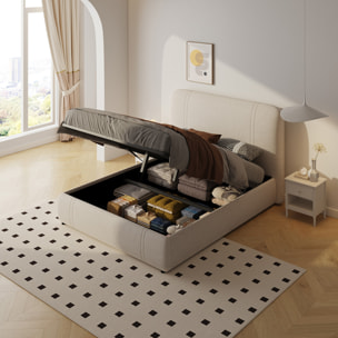 Lit avec coffre de rangement 140x190cm en velours beige SHORELINE
