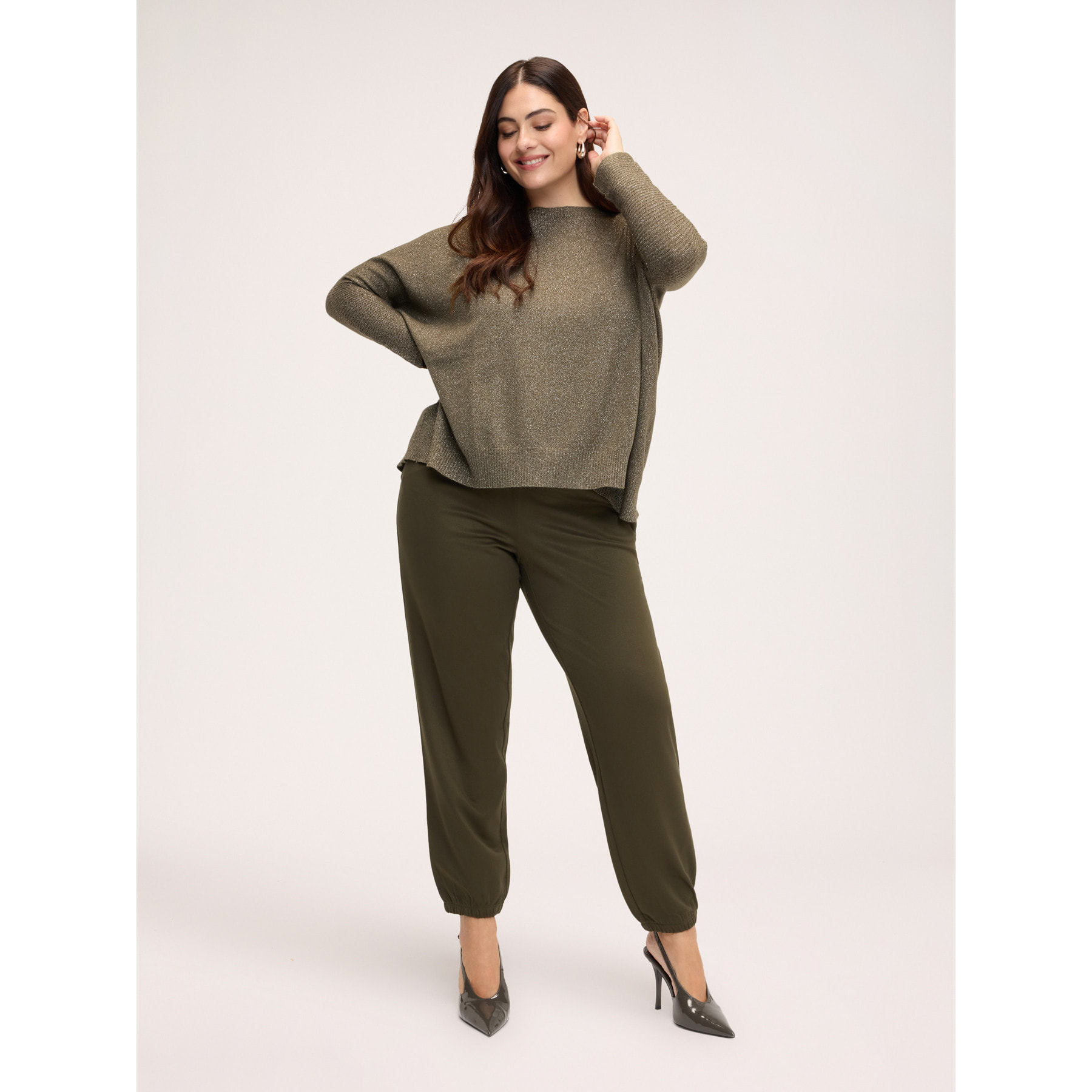 Fiorella Rubino - Pantaloni jogger con vita elastica e polsini a costine - Verde militare