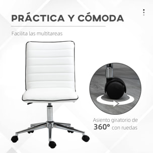 Silla de Oficina Ergonómica Silla de Escritorio Giratoria con Altura Ajustable Respaldo Tapizado en Piel Sintética Carga 120 kg 47x57x76,5-86,5 cm Blanco