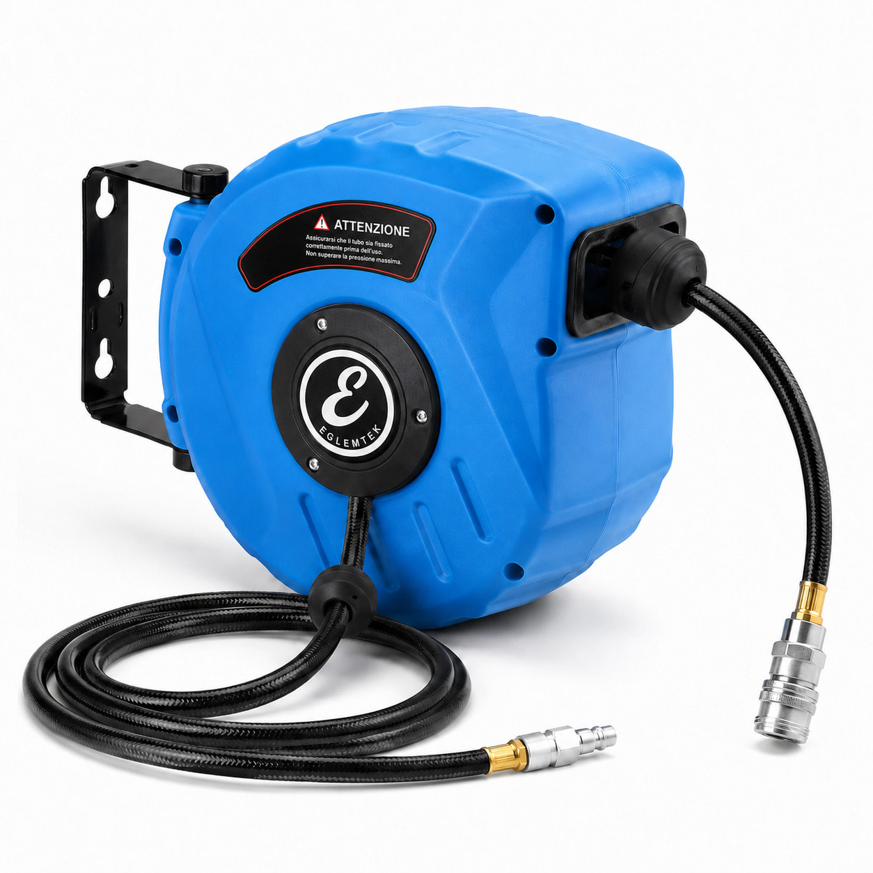 Avvolgitubo Aria Compressa Tubo Professionale Attacco 1/4" Fissaggio Parete Muro Sistema Blocco Automatico Riavvolgitore Pressione 24 Bar 10 + 1 Mt