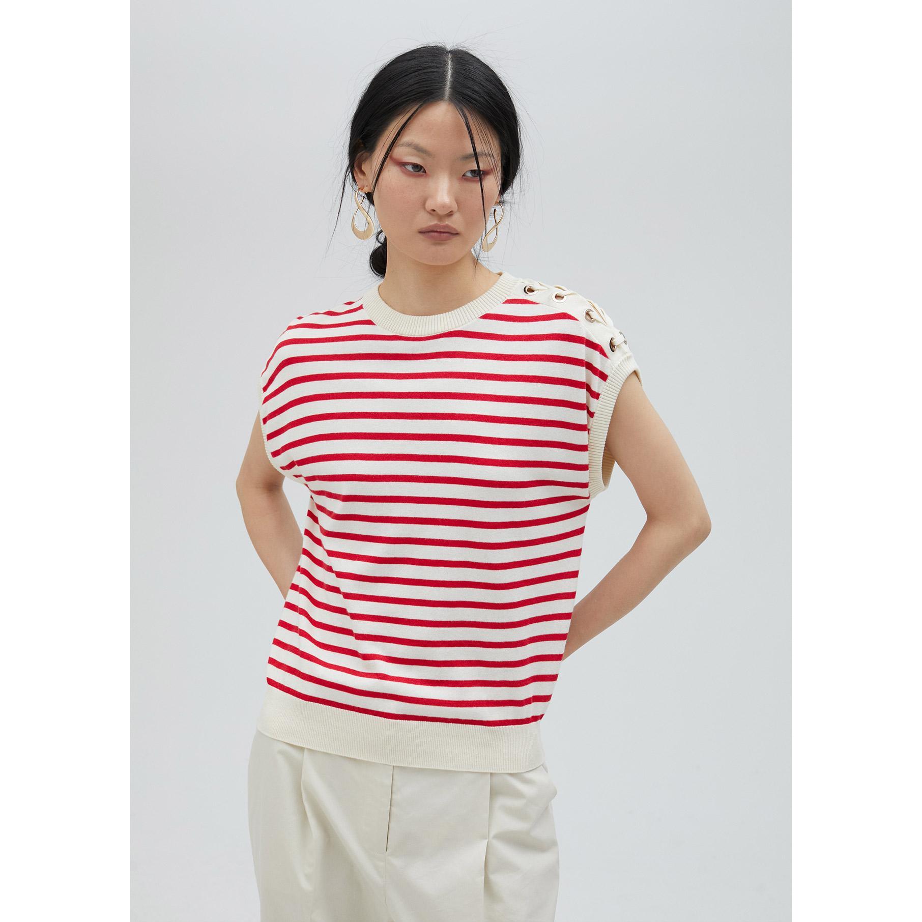 Top a righe con occhielli