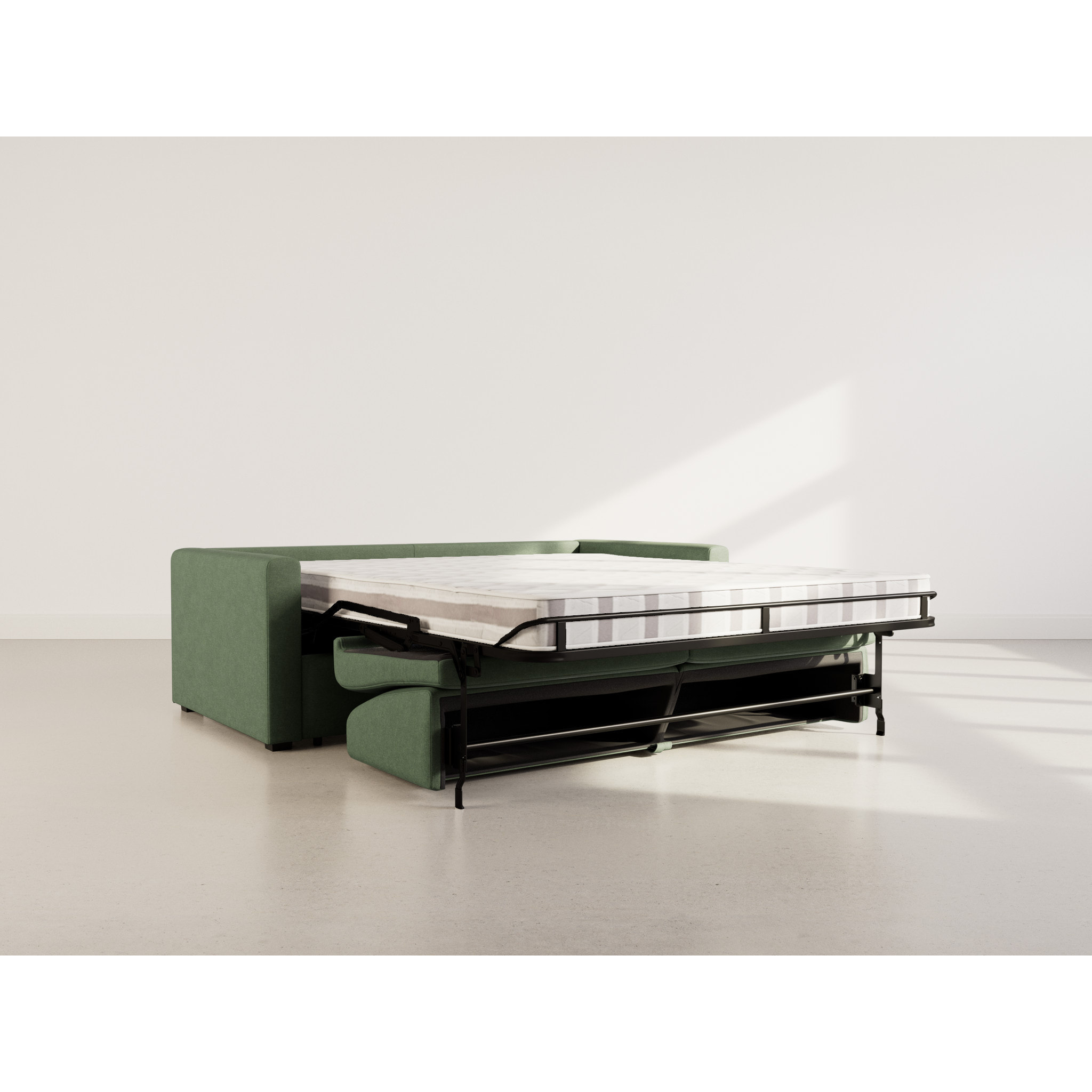 Julia - canapé lit 3 places convertible express couchage quotidien 140 cm matelas 14 cm en tissu - Vert