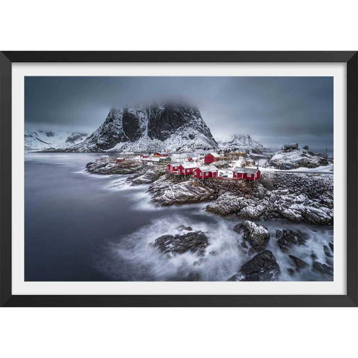 Affiche paysage hiver magique aux lofoten Affiche + cadre en bois - Noir