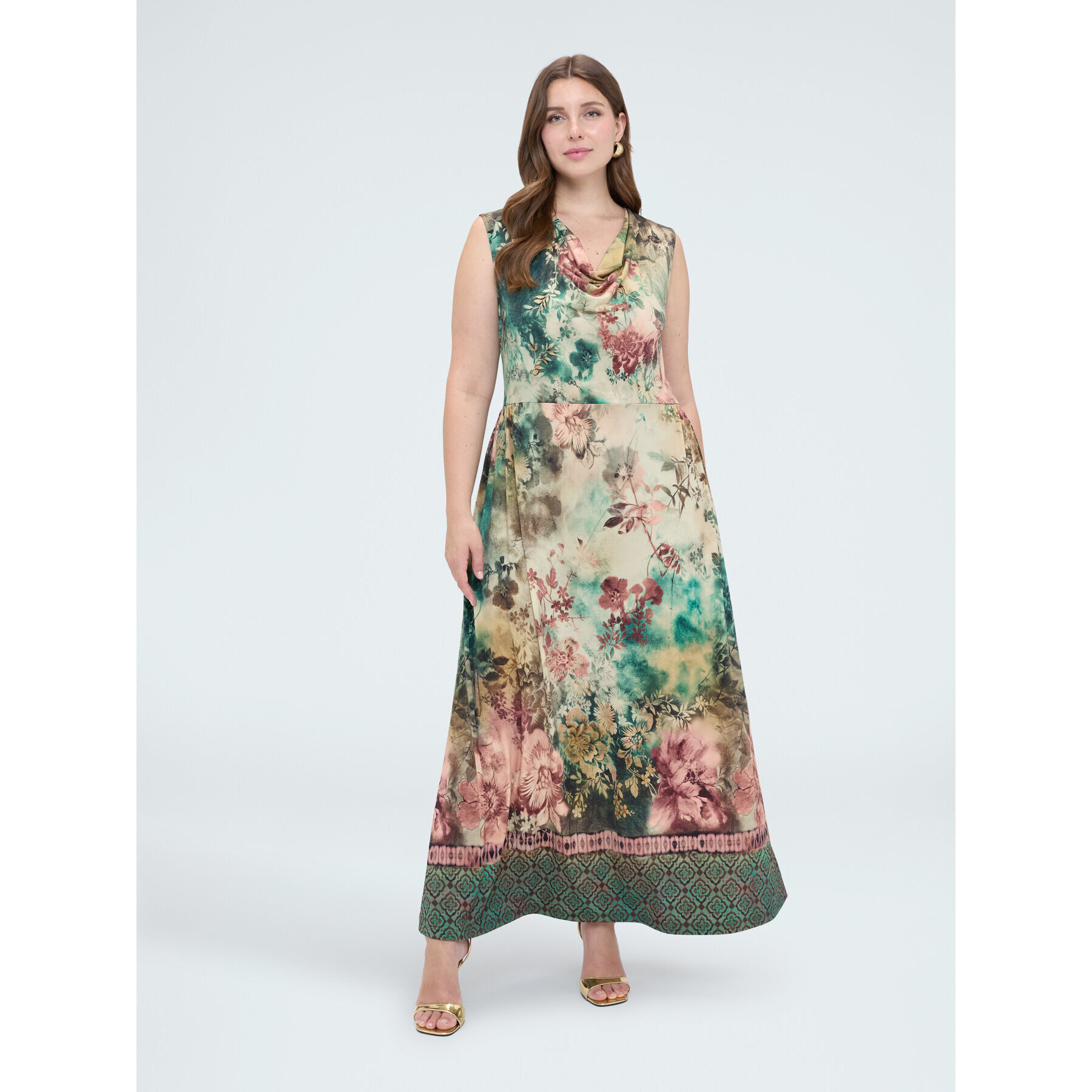 Fiorella Rubino - Vestido largo acampanado con estampado - Verde