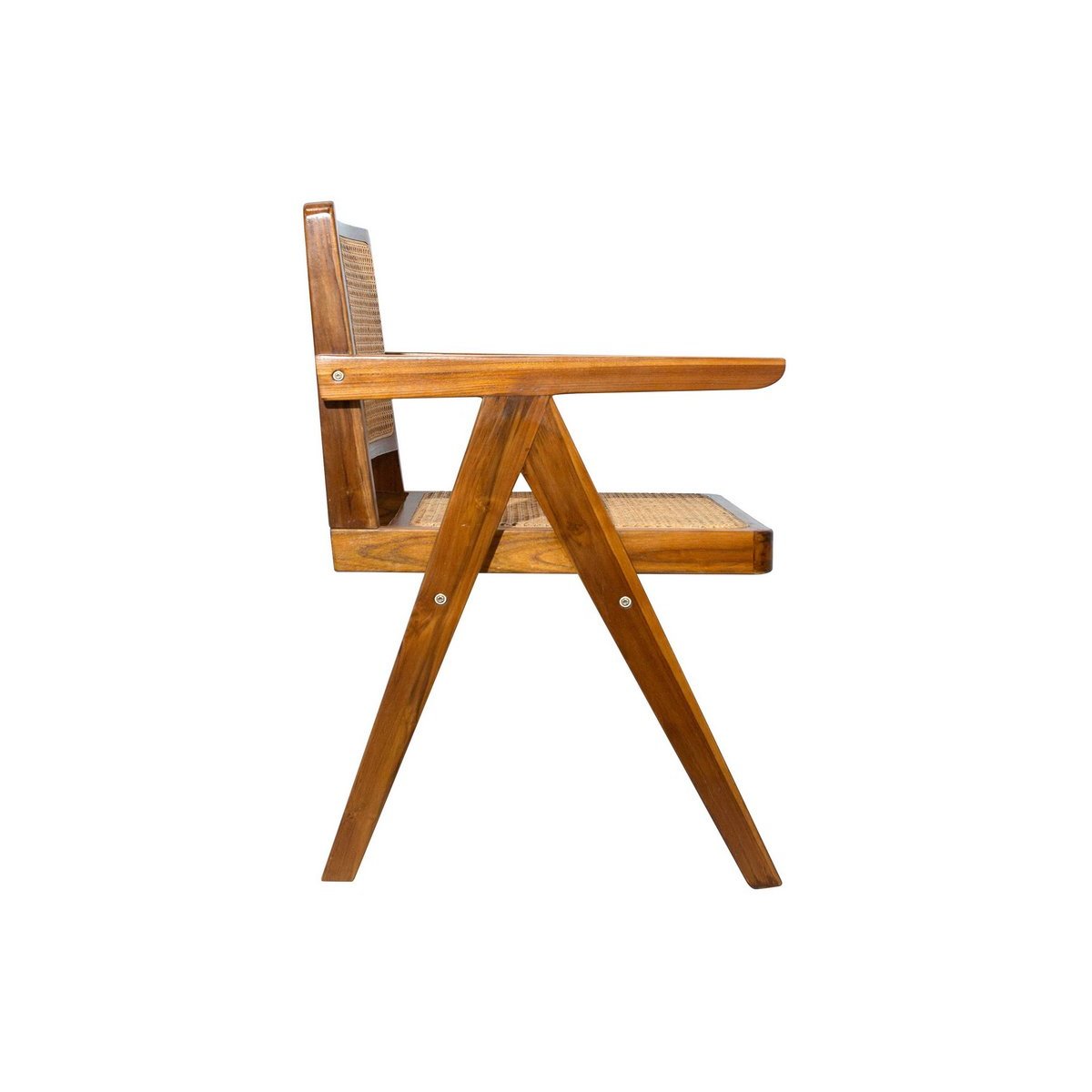 Chaise vintage en bois teck massif et cannage rotin JANNIE