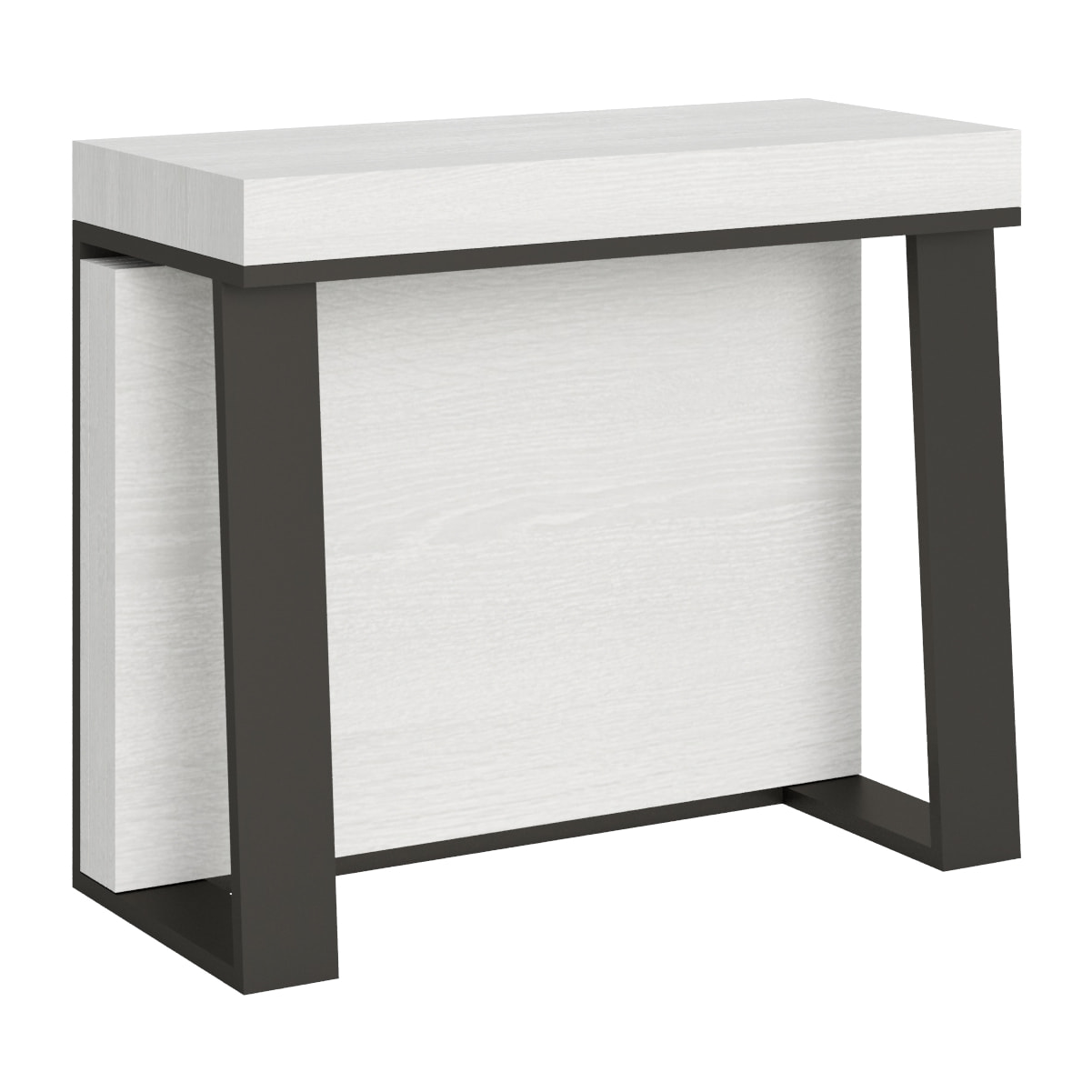 Console extensible 90x40/288 cm Asia Frêne Blanc rallonges internes cadre Anthracite