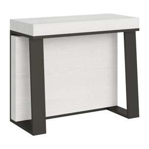 Console extensible 90x40/288 cm Asia Frêne Blanc rallonges internes cadre Anthracite