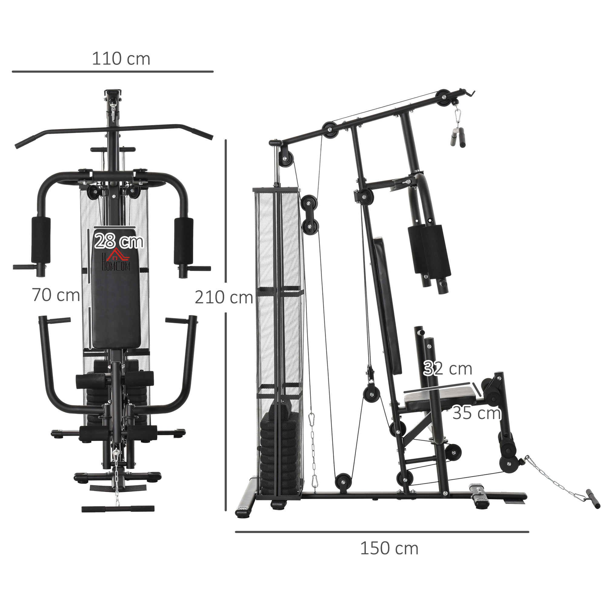 Multiestación con Estribo para Piernas Placas de Peso de 45 kg 150x110x210 cm