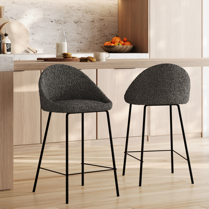 Lot de 2 chaises pour îlot central 65 cm en tissu bouclette gris - Misty