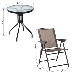 Ens. de jardin 3 pièces 2 chaises inclinables pliables + table ronde