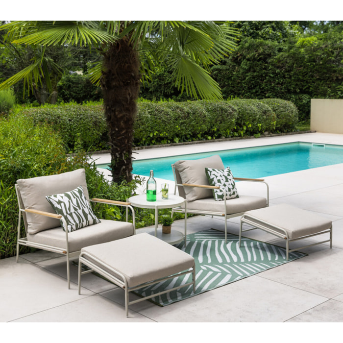 Salon de jardin bas avec repose-pieds - 2 places - lin - BISCARROSSE