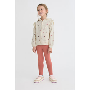 Conjunto niña sudadera con capucha y leggings, estampado floral con mariposas y volante en hombros | Color: Crudo | Street Monkey