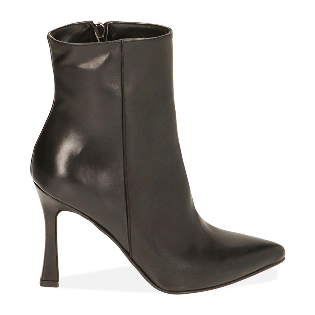 Ankle boots neri in pelle, tacco 10 cm