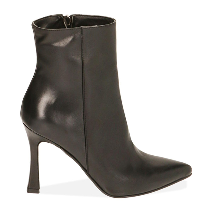 Ankle boots neri in pelle, tacco 10 cm