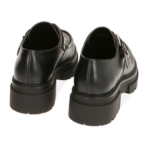 Zapatos Monk negros con plataforma, suela de 5 cm.