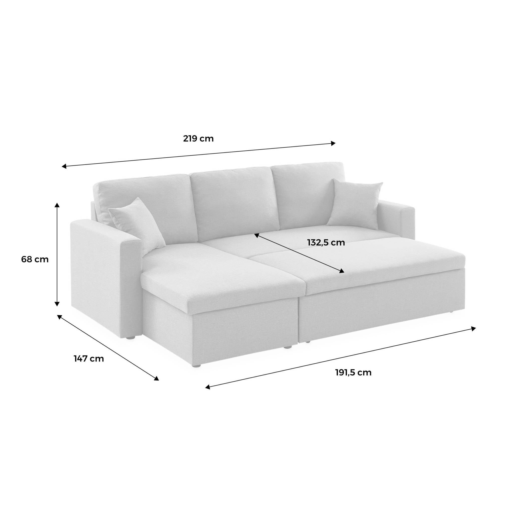 Canapé d'angle convertible en tissu marron - IDA - 3 places. fauteuil d'angle réversible coffre rangement lit modulable