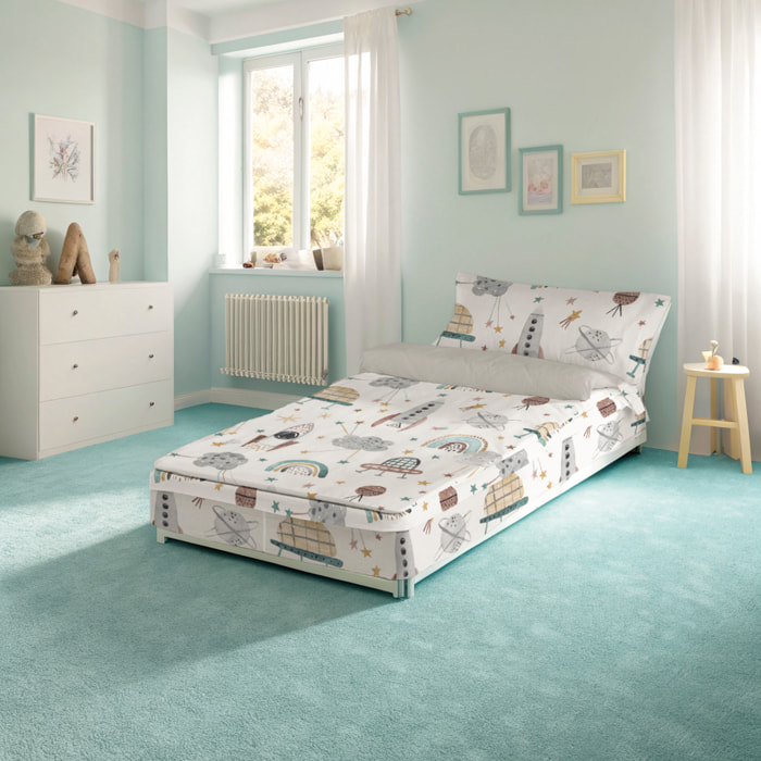 Naturals - Saco Nórdico Estampado - Infantil - Sin relleno - Incluye 1 Funda de Almohada - 100% Algodón - Rocket