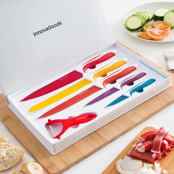 Set di 5 coltelli e pelapatate in ceramica - multicolore