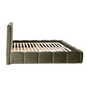 Torreon - lit coffre - 160x200 - sommier inclus - en velours - Vert