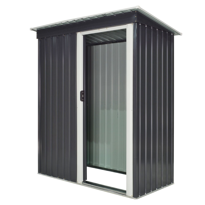 Abri de jardin - remise pour outils - cabanon porte coulissante - dim. 163L x 89l x 182H cm - tôle d'acier noir blanc