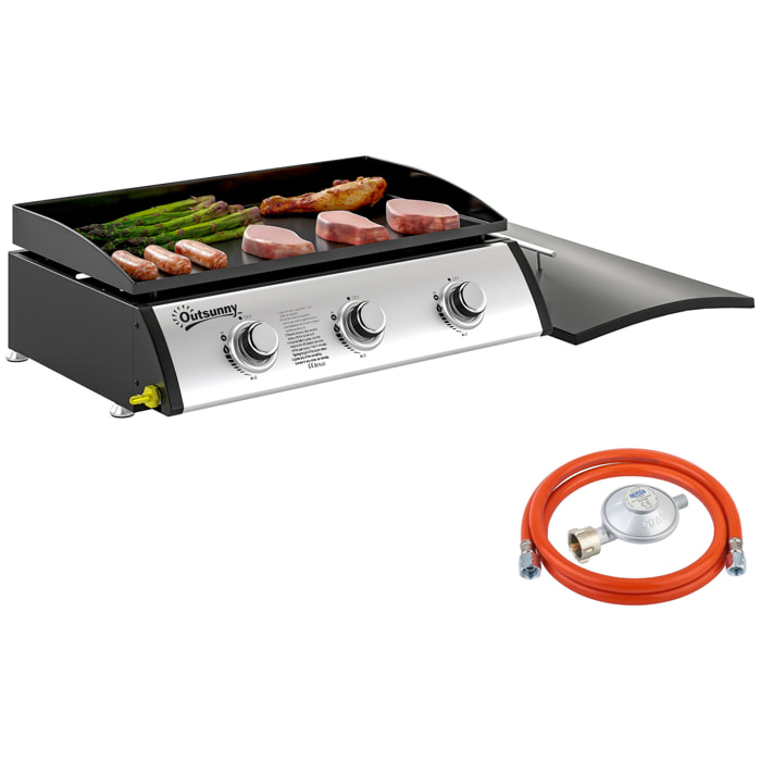 Plancha gaz avec couvercle - 3 brûleurs total 7,5 kW - surface cuisson 61 x 35,5 cm - détendeur tuyau inclus