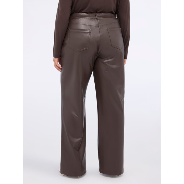 Fiorella Rubino - Pantaloni straight fit in tessuto spalmato - Marrone
