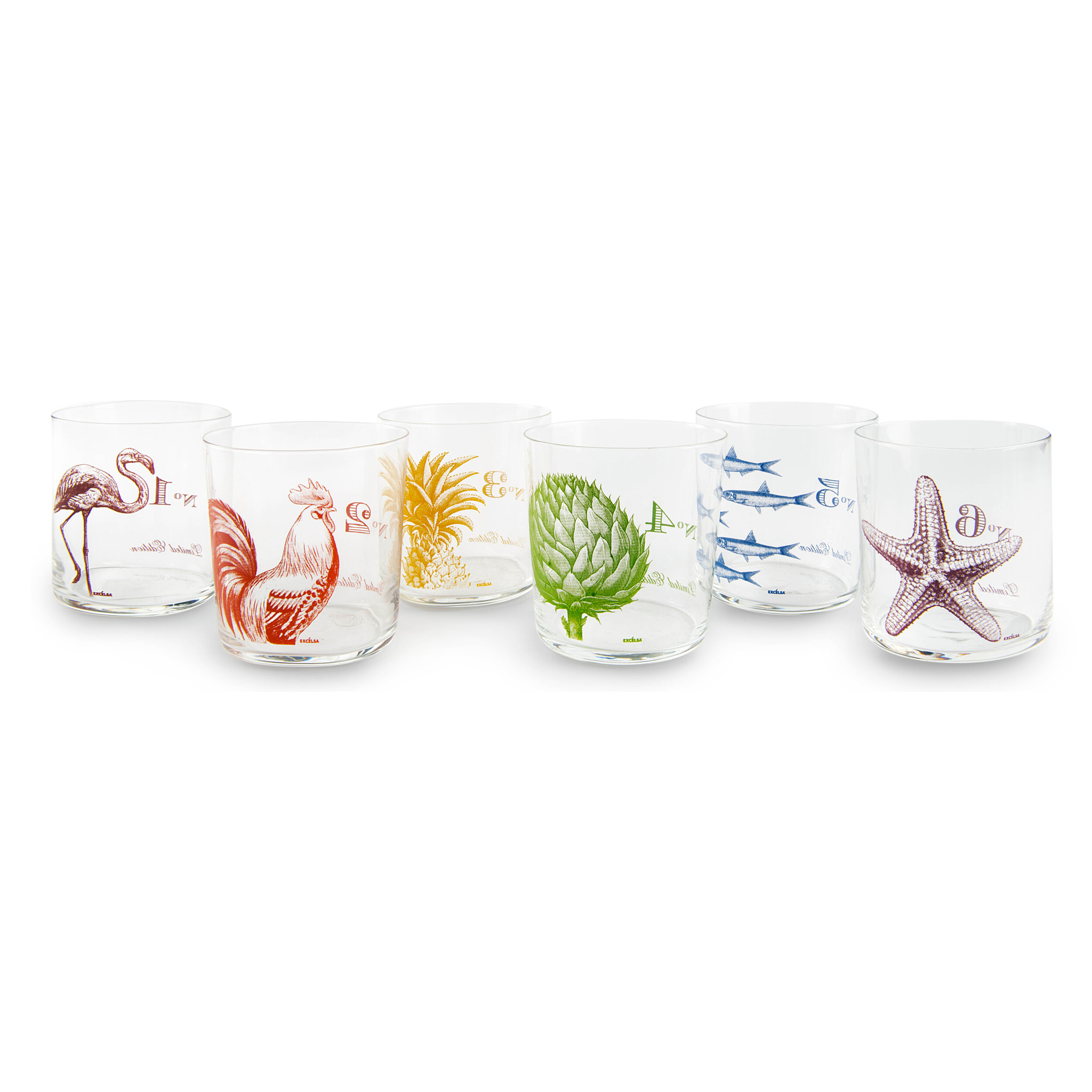 Lot de 6 verres Excelsa Faune & Flore, verre, 37 cl, multicolore