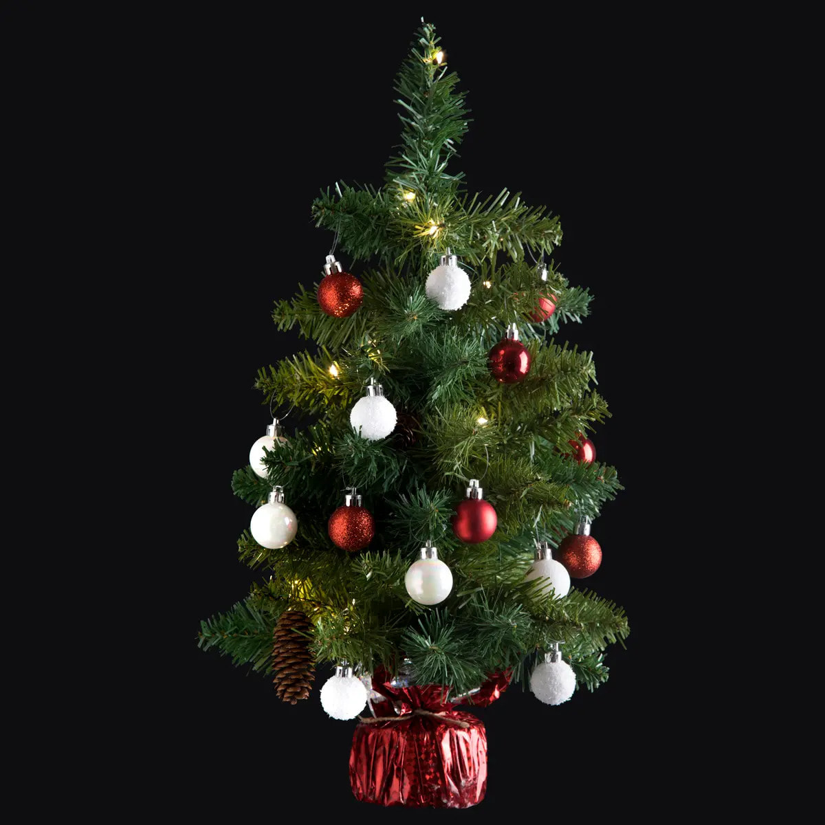 Sapin H.50cm avec décorations et guirlande lumineuse copper 20 LED en box palette assorti