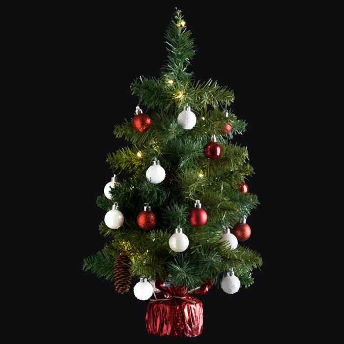 Sapin H.50cm avec décorations et guirlande lumineuse copper 20 LED en box palette assorti