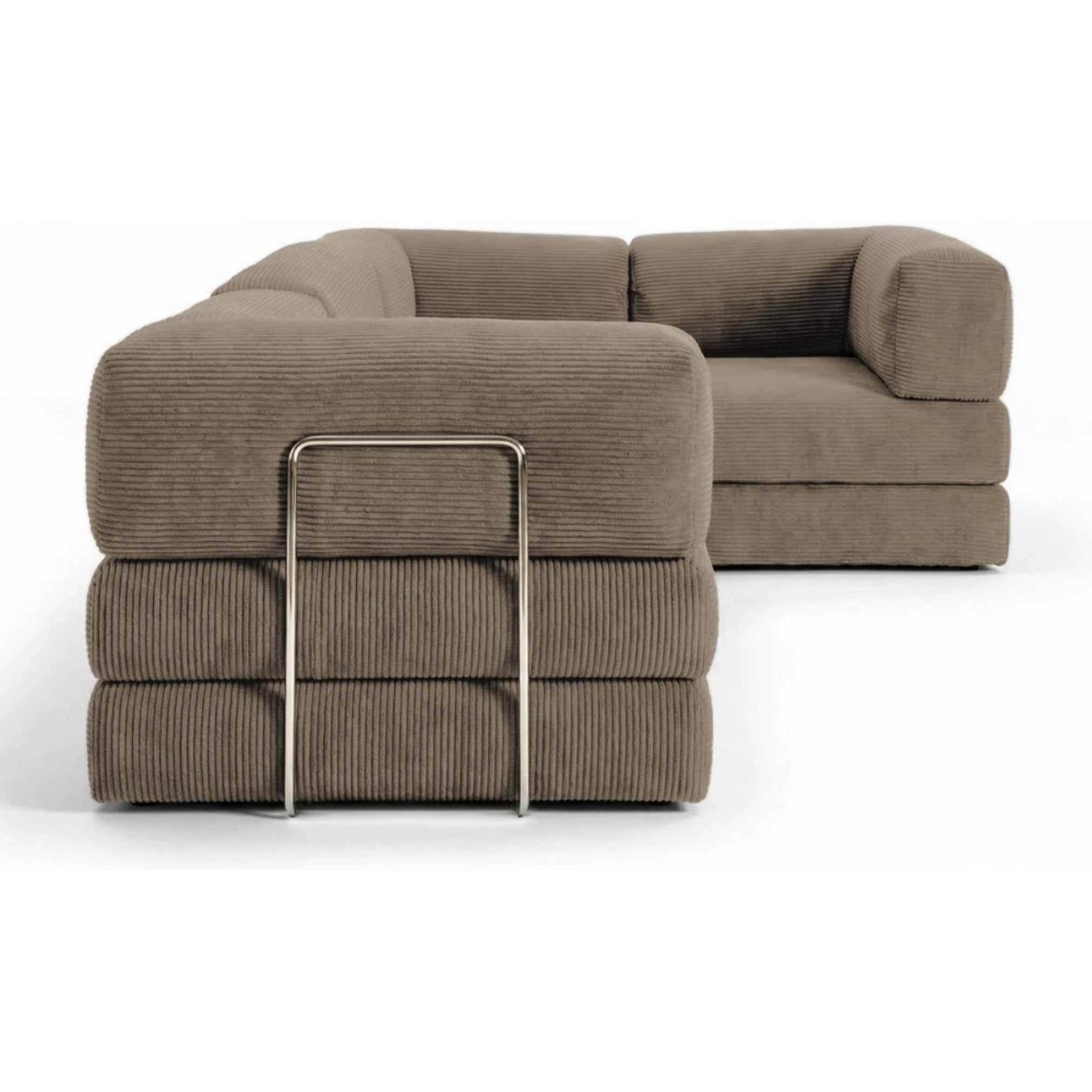 TRENDY - Canapé compressé 5 places angle modulable en velours côtelé taupe