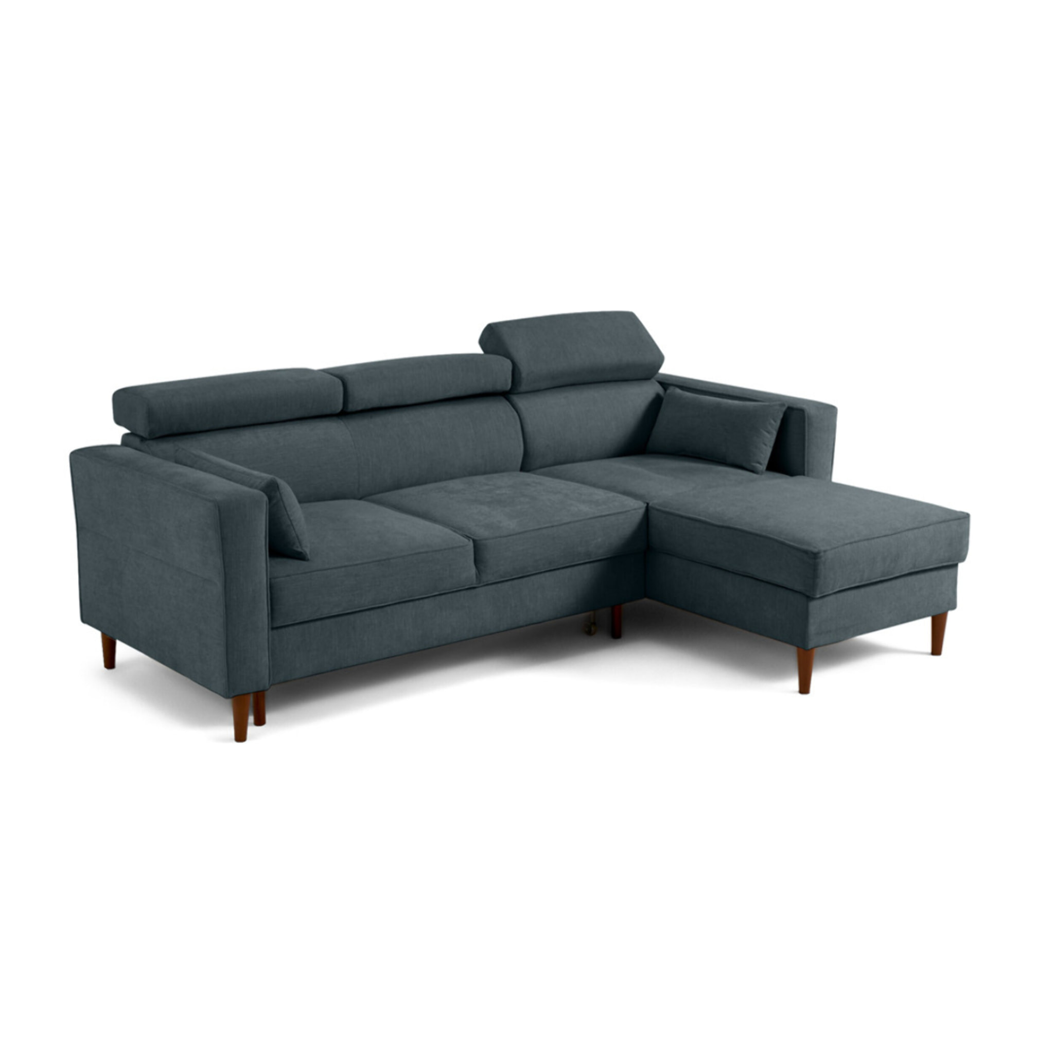 Alicante - canapé d'angle réversible convertible avec têtières - coffre - 4 places - en tissu texturé - Bleu grisé