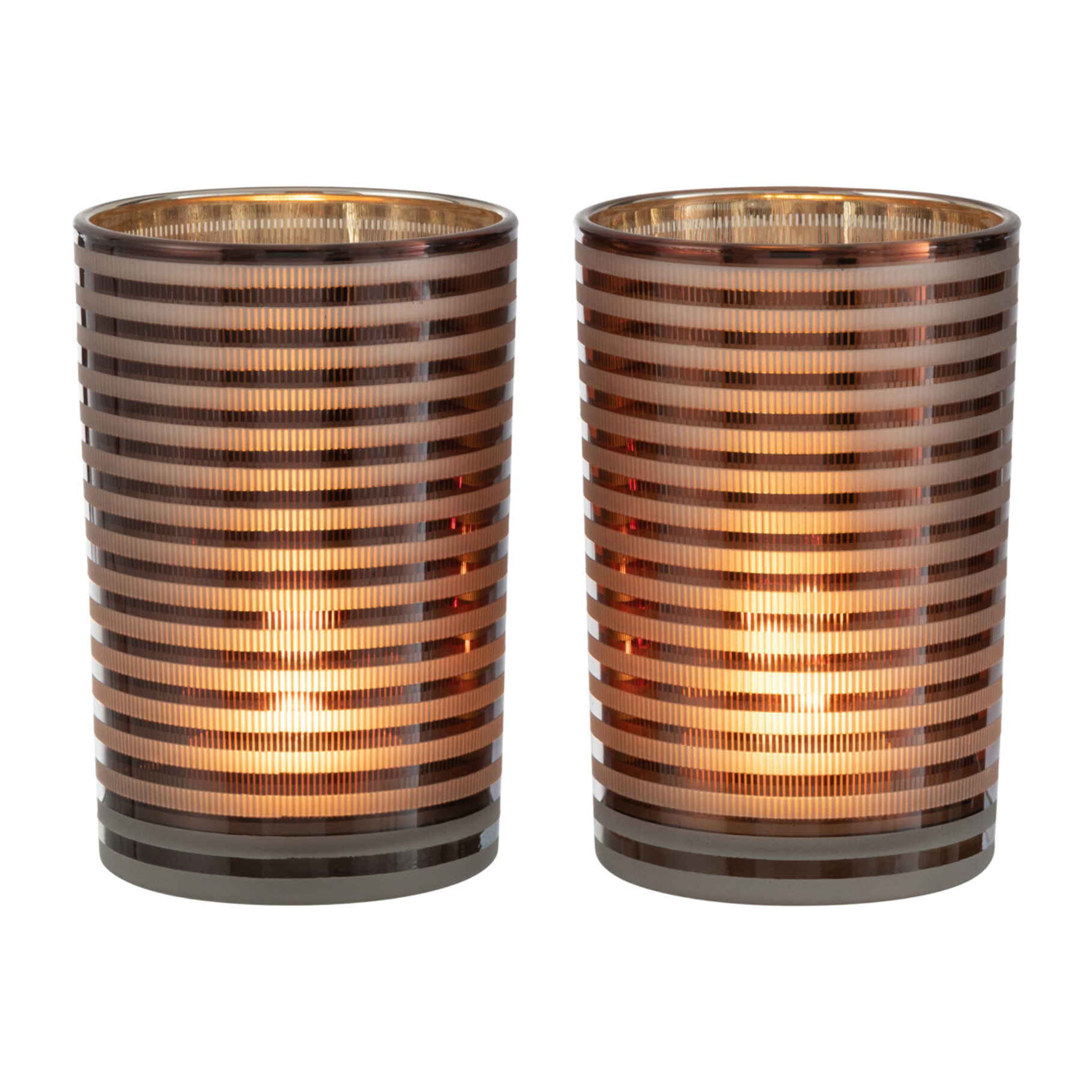 J-Line photophore Rayé - verre - brun - medium - 2 pcs