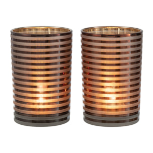 J-Line photophore Rayé - verre - brun - medium - 2 pcs
